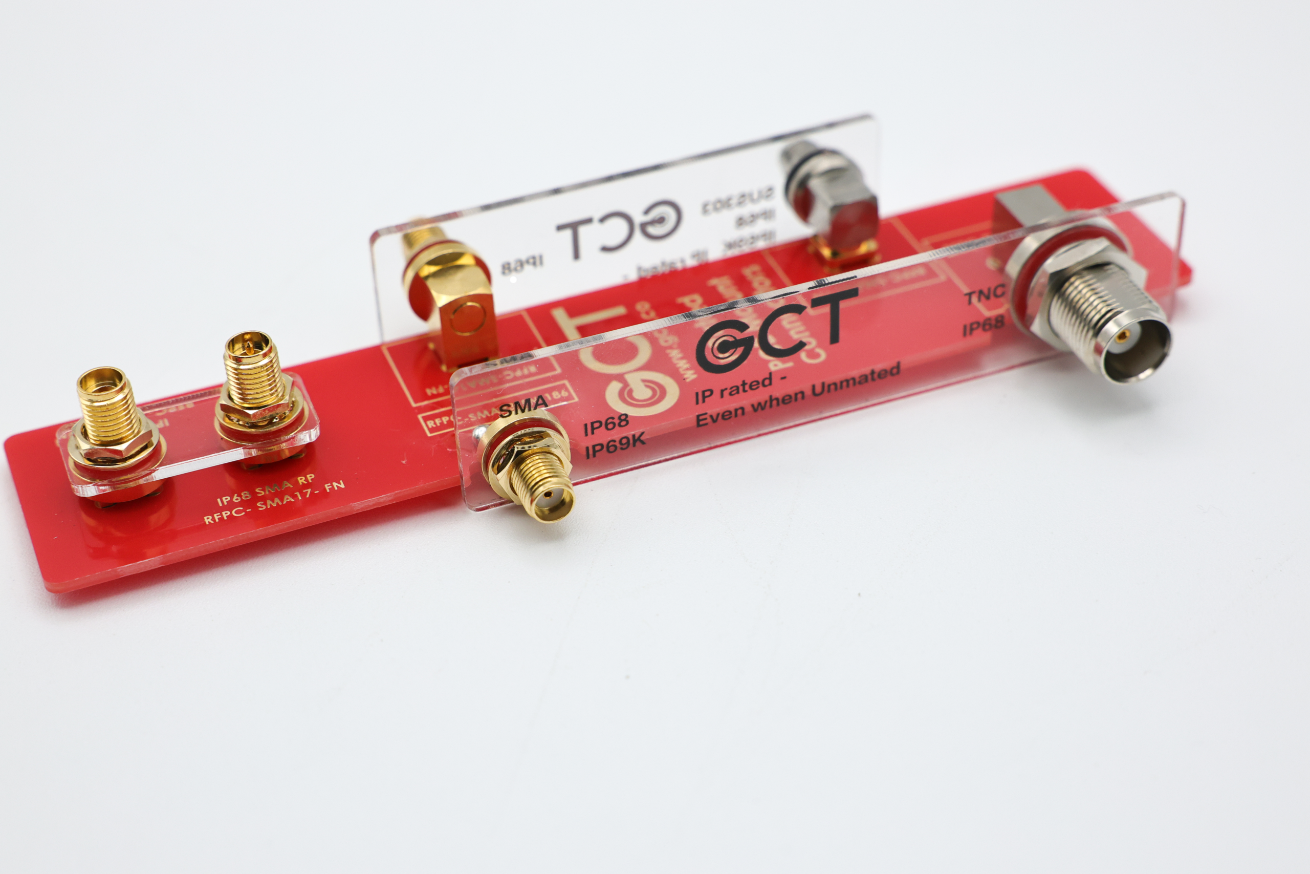 Stainless steel GCT SMA connector rated to IP69K for high pressure washdown